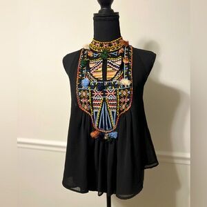 Zara embroidered sleeveless top‎ black and multicoloured size S
